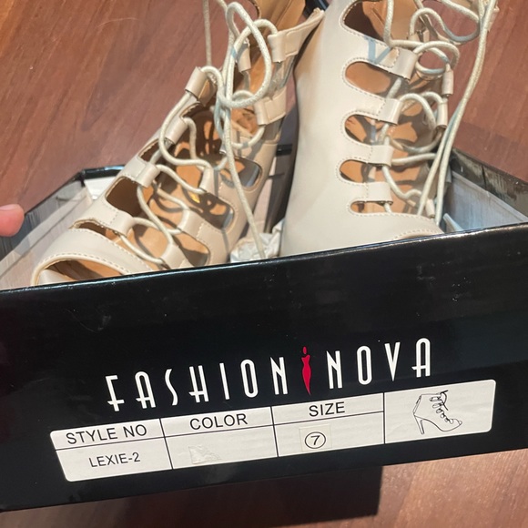 Fashion Nova Beige Lace-up Stiletto Heels - Picture 6 of 9